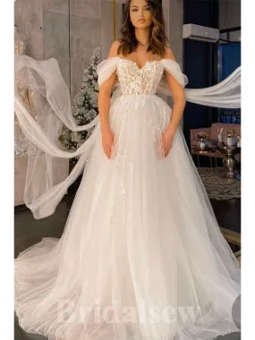 Affordable Off the Shoulder Romantic Popular Lace Garden Beach Vintage Long Wedding Dresses WD325