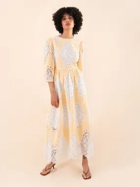 Constance Round Neck Lace Midi Dress - Pale Yellow