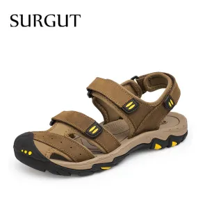 Fashion Summer Beach Breathable Men Sandals Brand Genuine Leather Men's Sandals Man Casual Shoes Plus Size 38-47