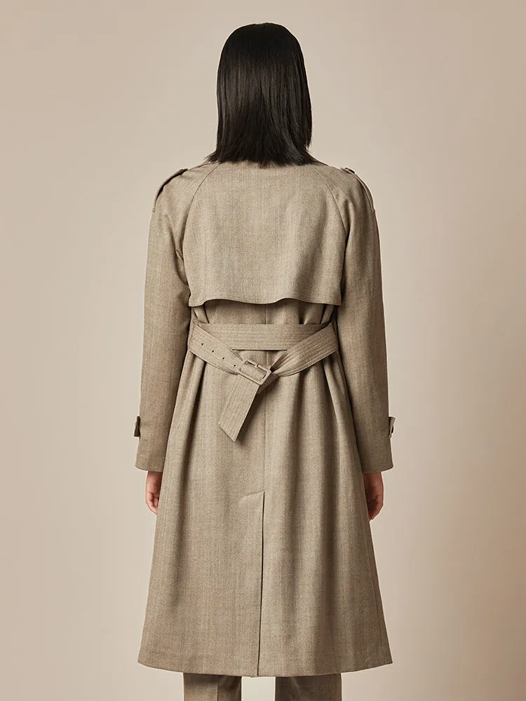 Mid-Length Double-Breasted Notched Lapel Women Trench Coat