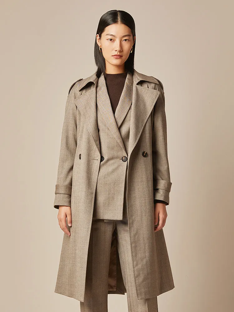 Mid-Length Double-Breasted Notched Lapel Women Trench Coat