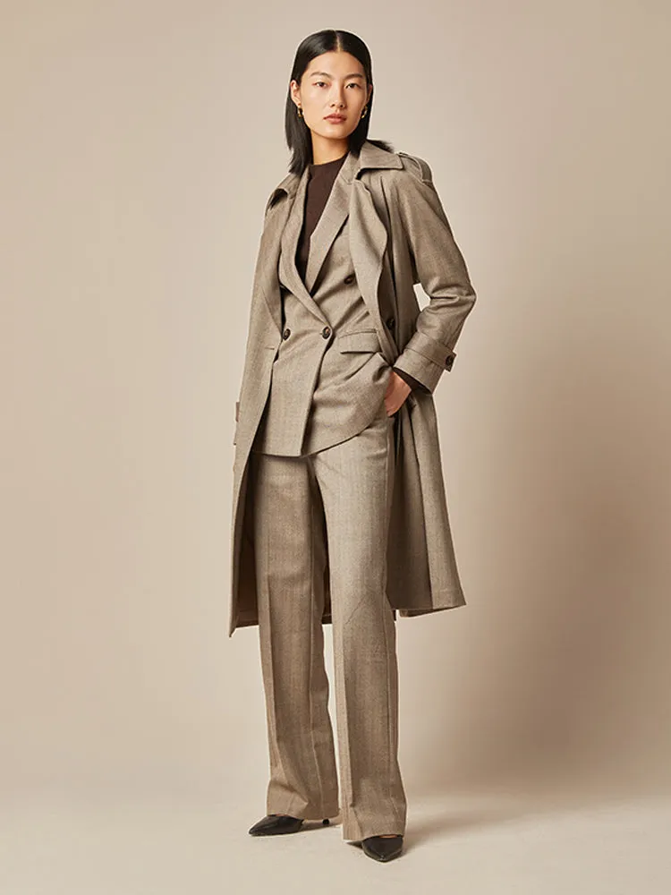 Mid-Length Double-Breasted Notched Lapel Women Trench Coat