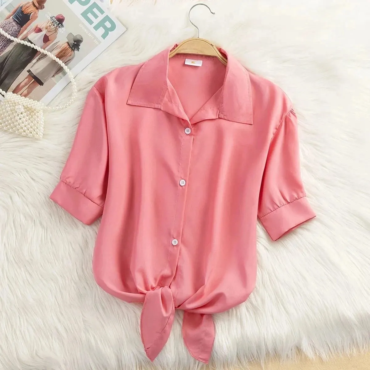 New Womens Tops Fashion 2024 Women Summer Chiffon Blouse Short Sleeve Casual Shirt White Ropa Mujer Blusas Feminino