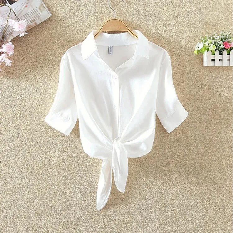 New Womens Tops Fashion 2024 Women Summer Chiffon Blouse Short Sleeve Casual Shirt White Ropa Mujer Blusas Feminino