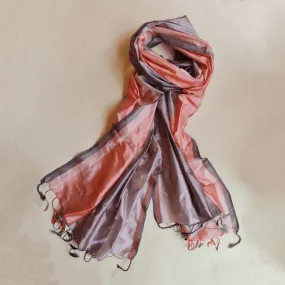 Peach & Grey Handwoven Cotton-Silk Stole