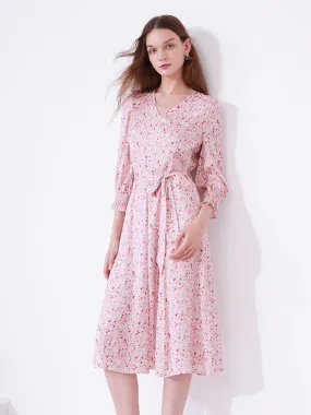 Pink Sweet Cherry Print Midi Dress