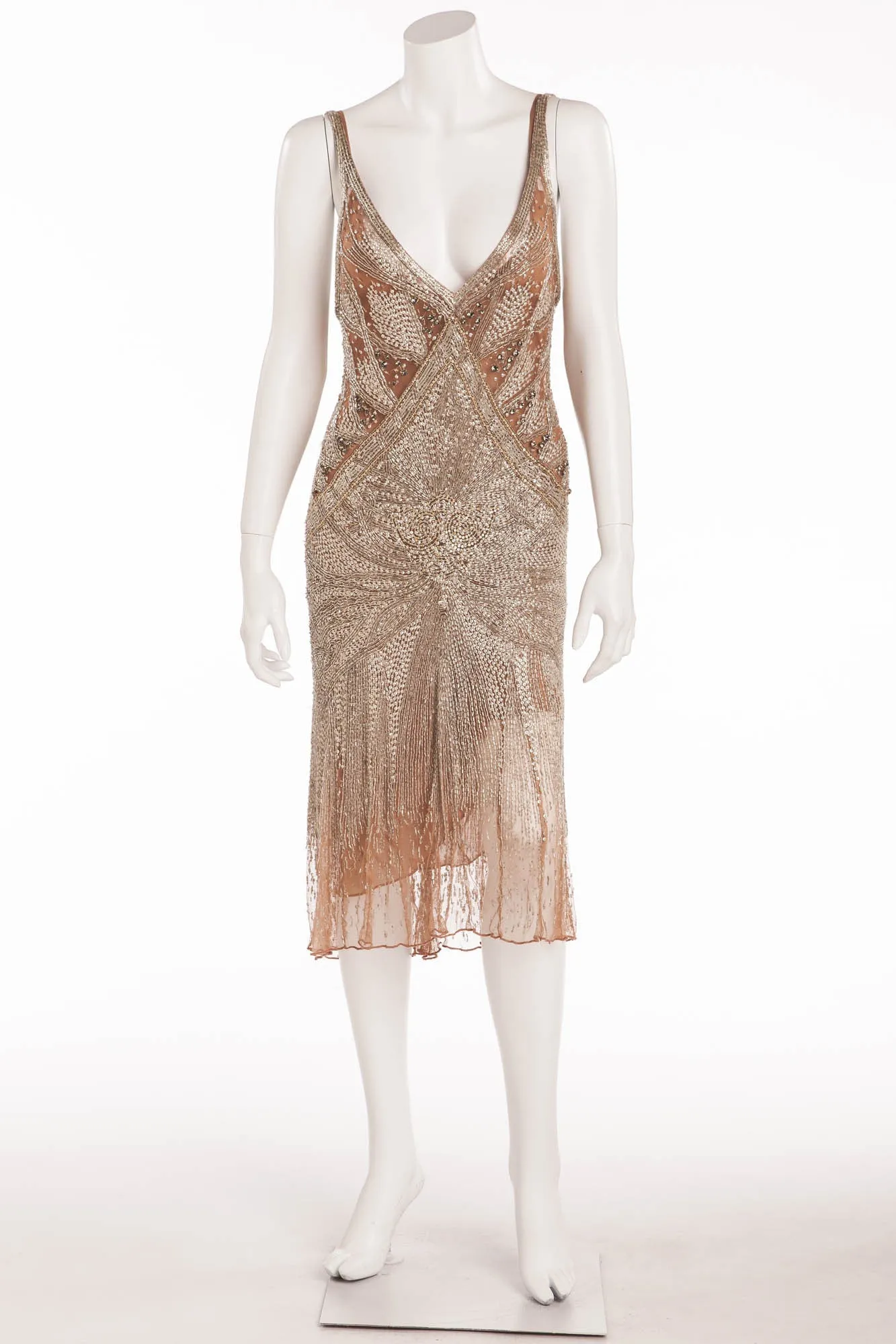 Roberto Cavalli - Brand New Beaded Tank Dress with Mauve Underlay - IT 40