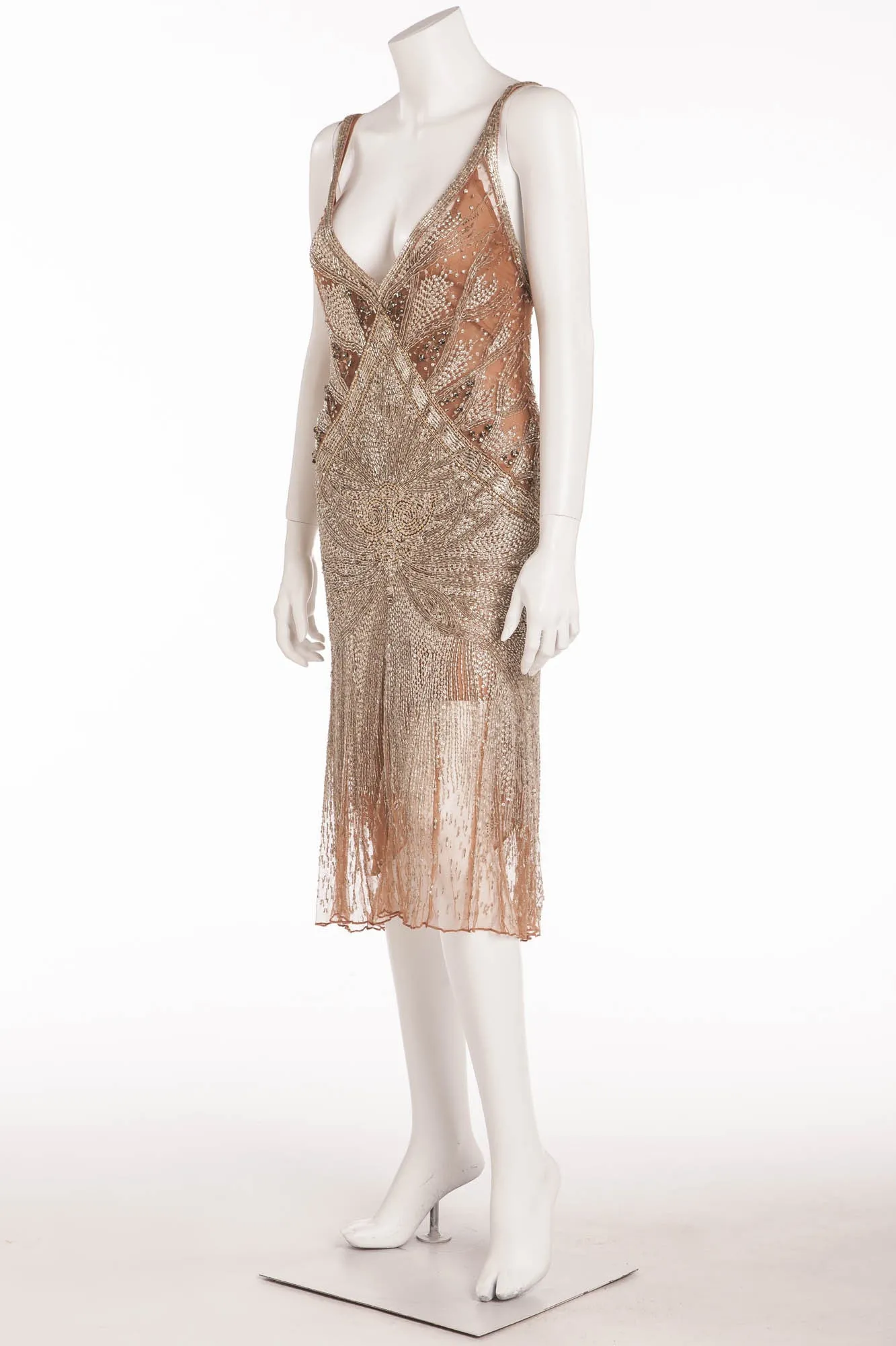 Roberto Cavalli - Brand New Beaded Tank Dress with Mauve Underlay - IT 40