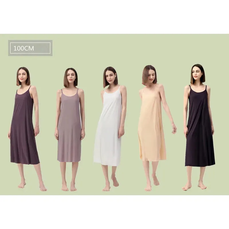 Seamless Full Slip Dresses For Women Summer Plus Size Ice Silk Petticoat Underskirt Dress Sleeveless Full Sleepshirts Nightgowns