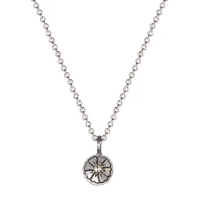 Sterling Silver Engraved Flower Pendant with Diamond